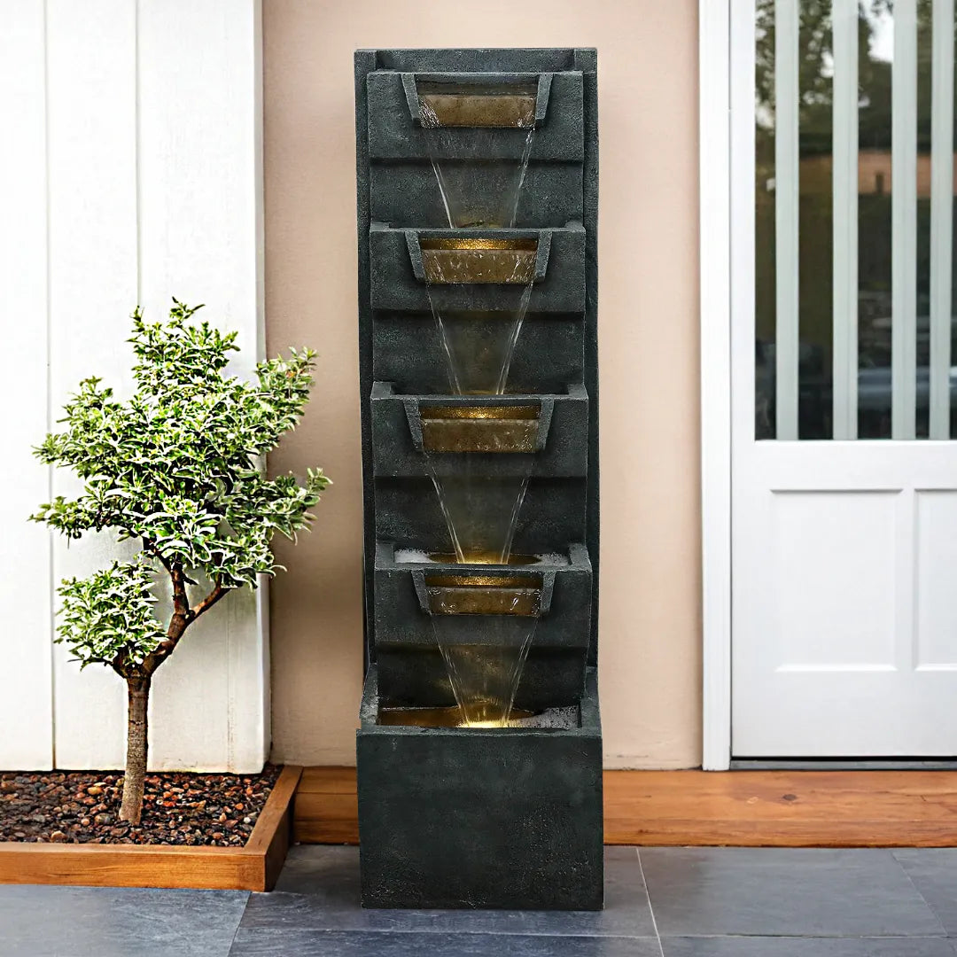 Resin Geometric Outdoor Wall Fountain 39 Inch LED