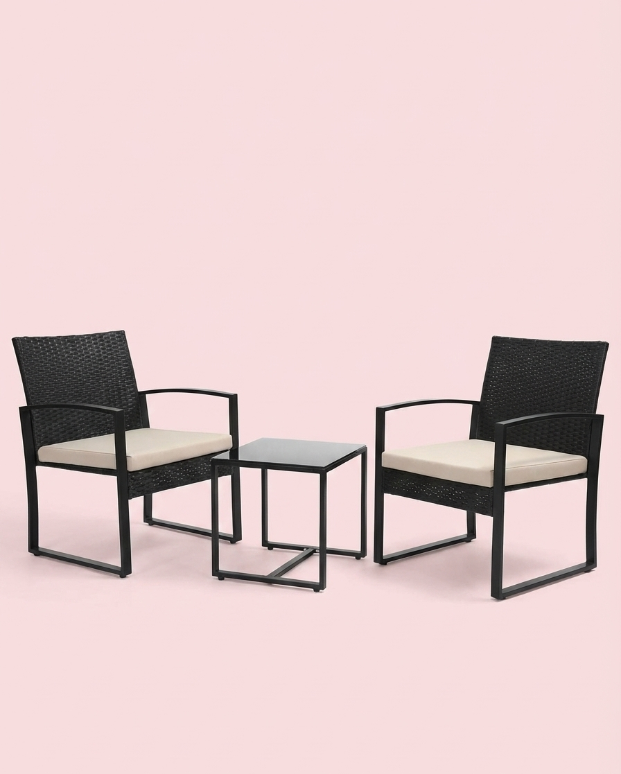 3-Piece Outdoor Patio Furniture Set – Wicker Chairs + Bar Table