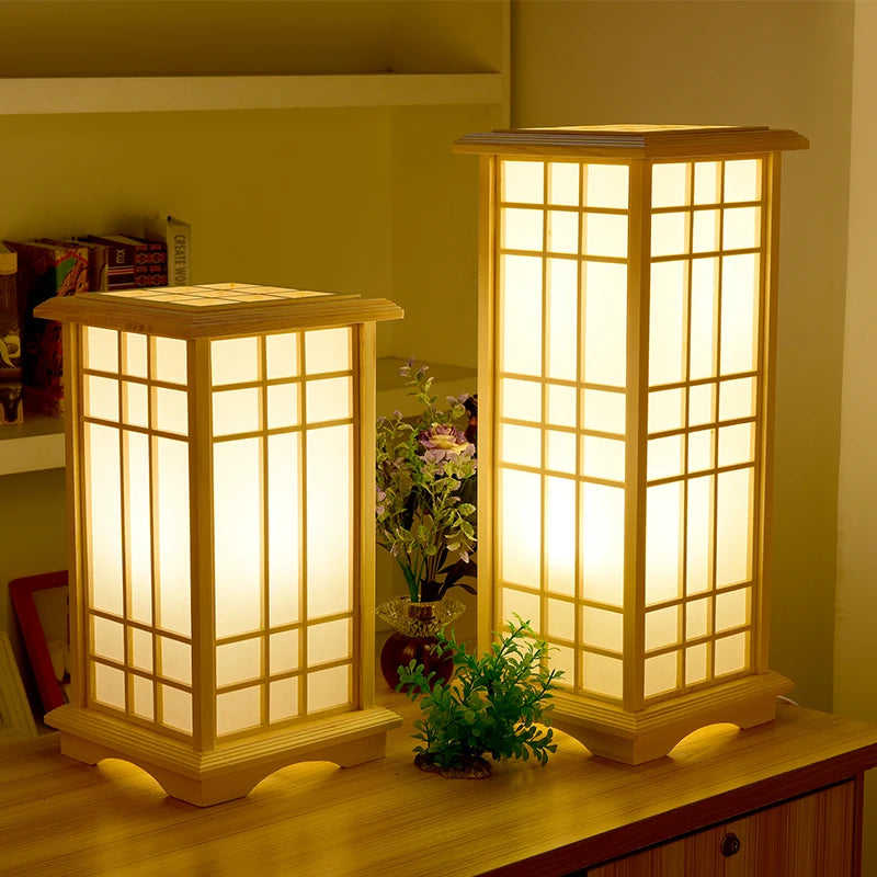 Modern Japanese Floor Lamps Tatami Style Square Shape Wooden LED