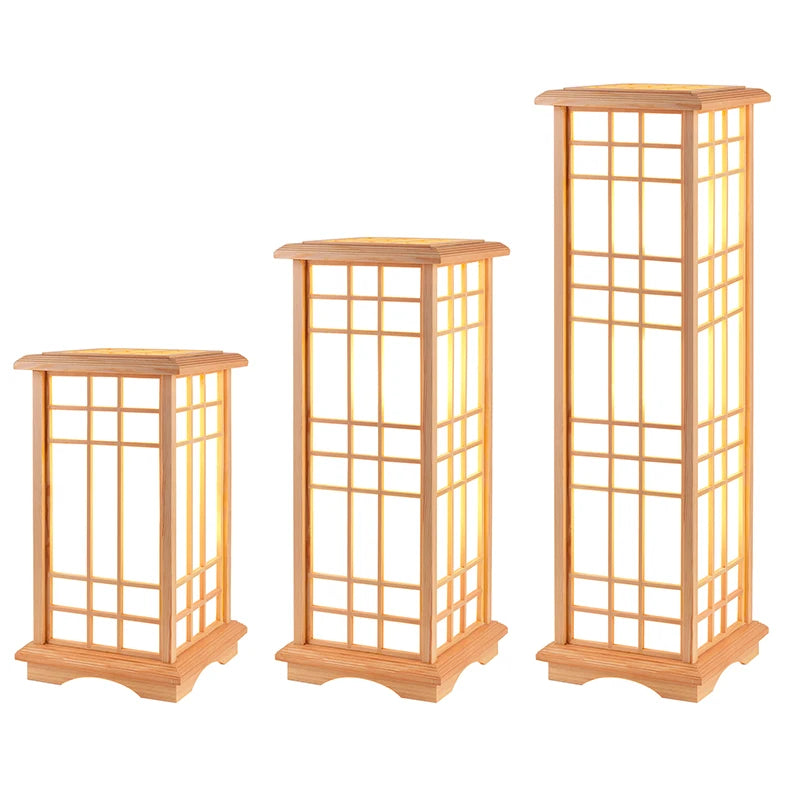 Modern Japanese Floor Lamps Tatami Style Square Shape Wooden LED