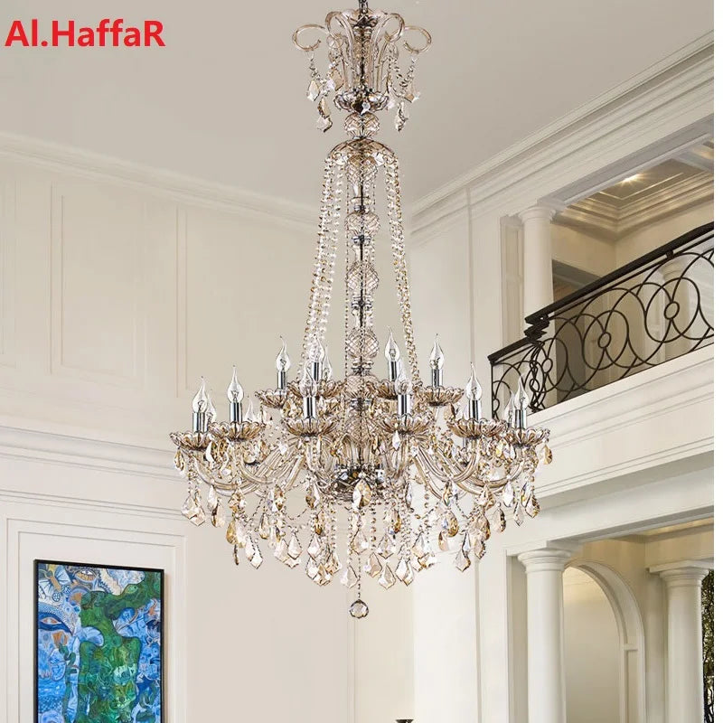 Luxury Extra Long Large Stair Gold/SilverK9 Crystal Chandelier