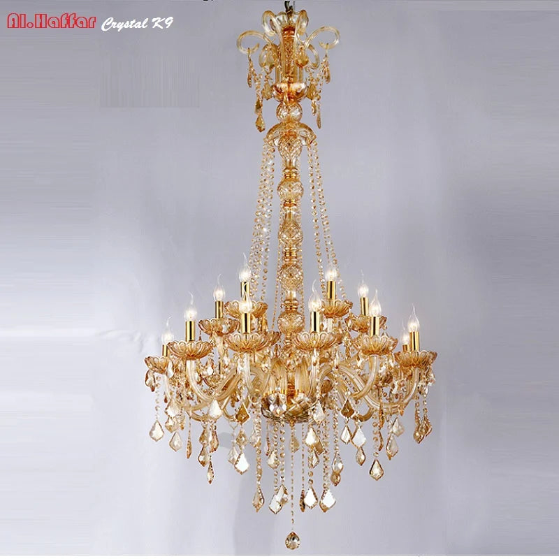 Luxury Extra Long Large Stair Gold/SilverK9 Crystal Chandelier
