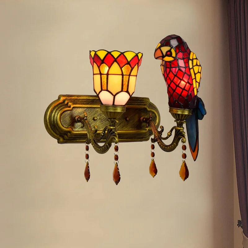 Art Deco Tiffany Parrot Designer Chandelier