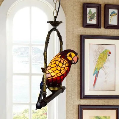 Art Deco Tiffany Parrot Designer Chandelier