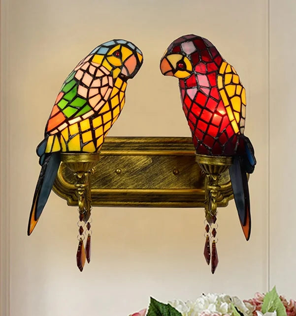 Art Deco Tiffany Parrot Designer Chandelier