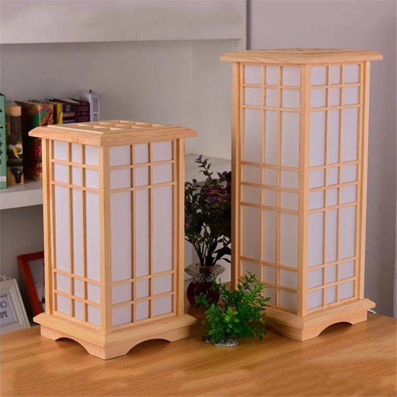 Modern Japanese Floor Lamps Tatami Style Square Shape Wooden LED
