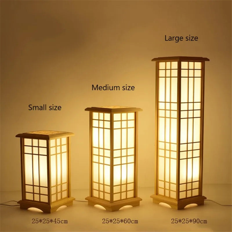 Modern Japanese Floor Lamps Tatami Style Square Shape Wooden LED