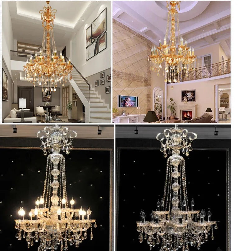 Luxury Extra Long Large Stair Gold/SilverK9 Crystal Chandelier