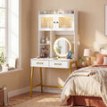 Vanity Desk with Rotatable Mirror and Lights Modern Dressing Table with 3 Light Colors-Brown