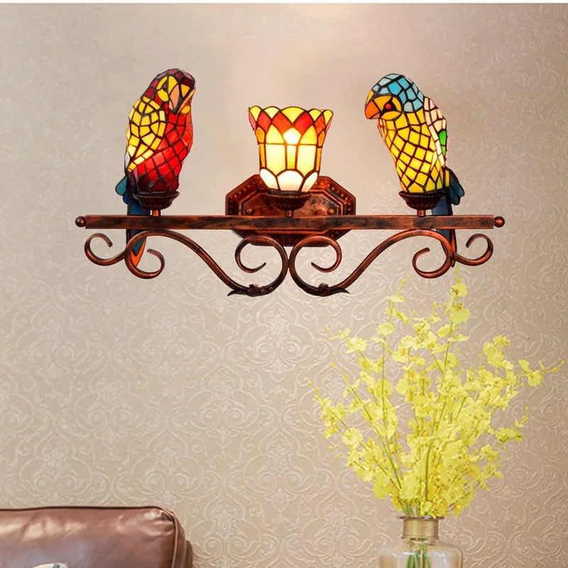 Art Deco Tiffany Parrot Designer Chandelier