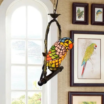 Art Deco Tiffany Parrot Designer Chandelier
