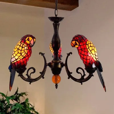 Art Deco Tiffany Parrot Designer Chandelier