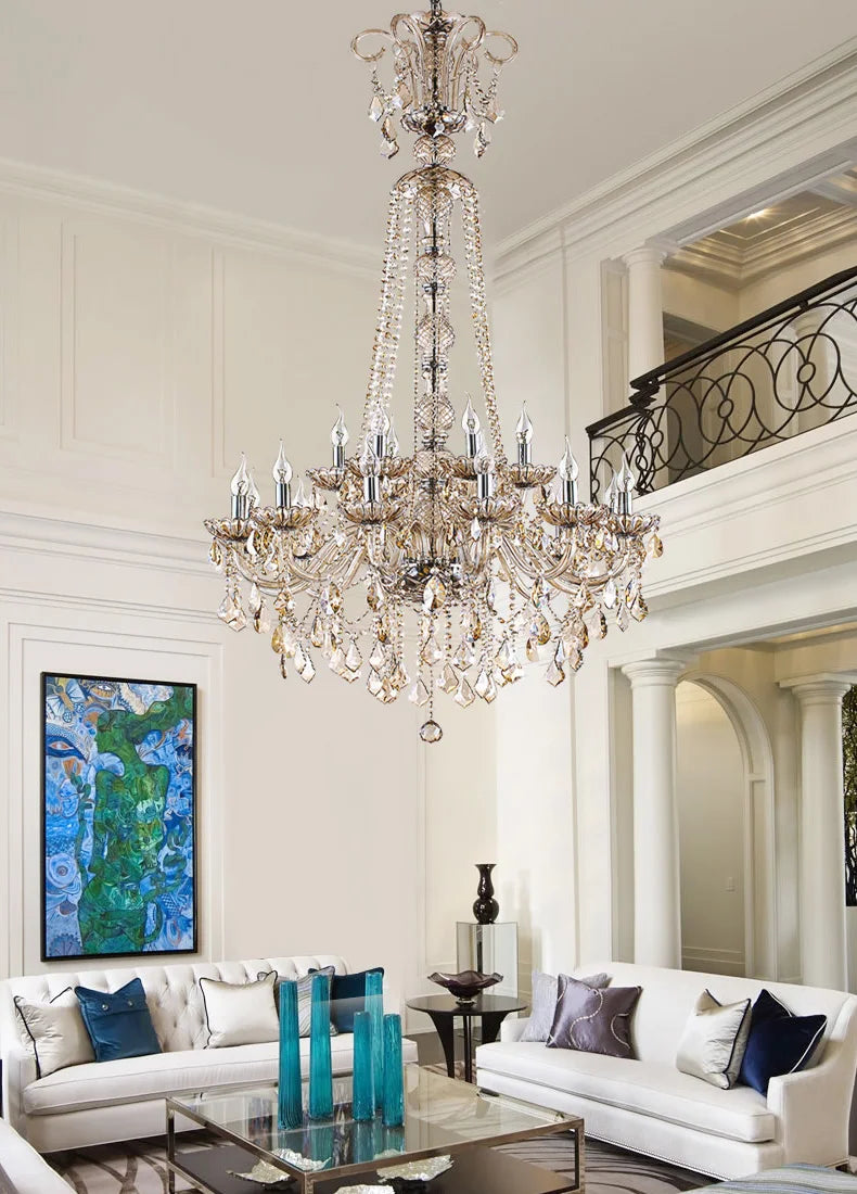 Luxury Extra Long Large Stair Gold/SilverK9 Crystal Chandelier