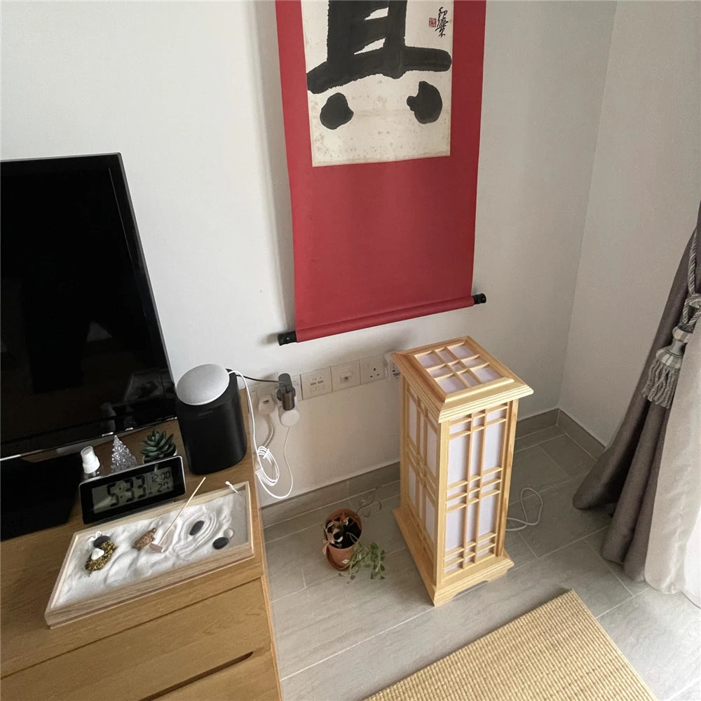 Modern Japanese Floor Lamps Tatami Style Square Shape Wooden LED