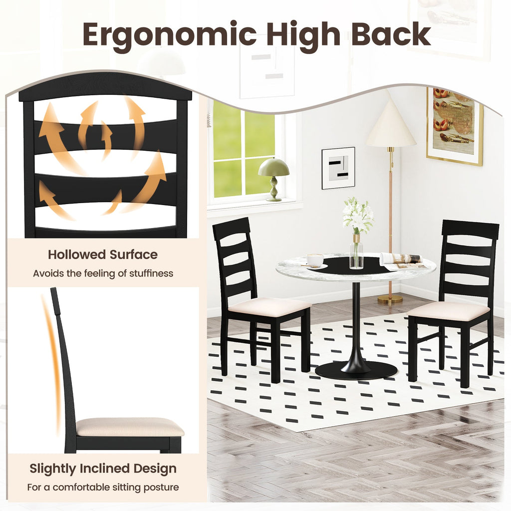 High Back Dining Room Chairs Set of 2 with Padded Seat-Black