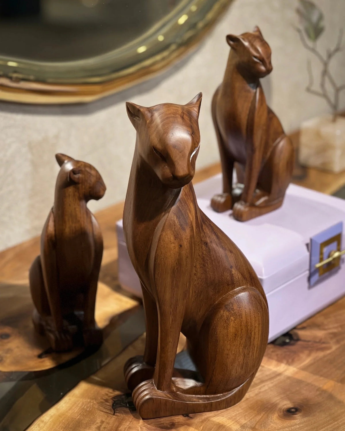 Wooden Wild Cat Figure