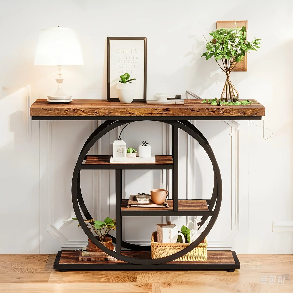Console Table with 4 Tier Storage Shelves