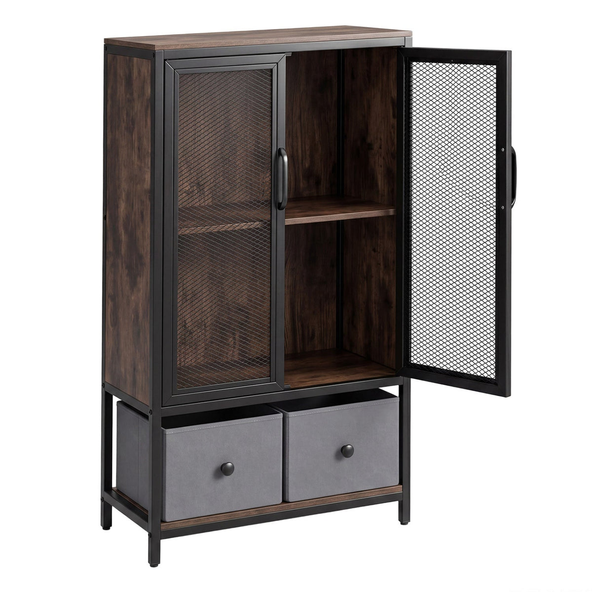 Industrial Coffee Bar Cabinet with 2-Tier Storage Compartment