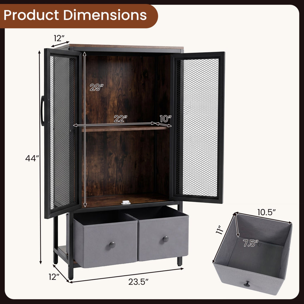 Industrial Coffee Bar Cabinet with 2-Tier Storage Compartment