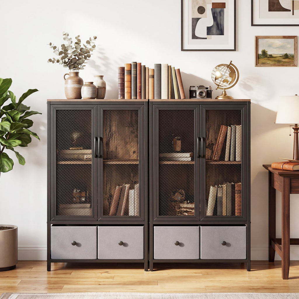 Industrial Coffee Bar Cabinet with 2-Tier Storage Compartment