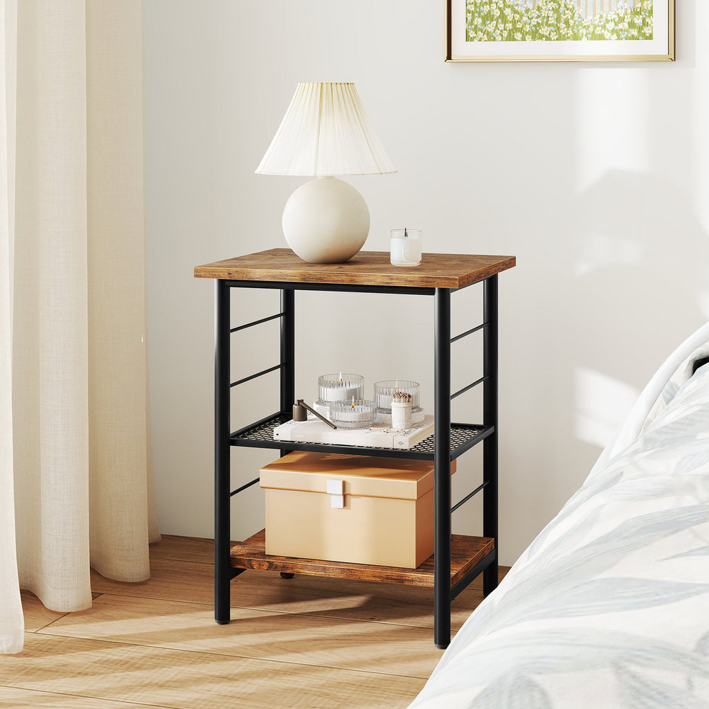 3-Tier End Table, Nightstand Industrial Bedside Table\