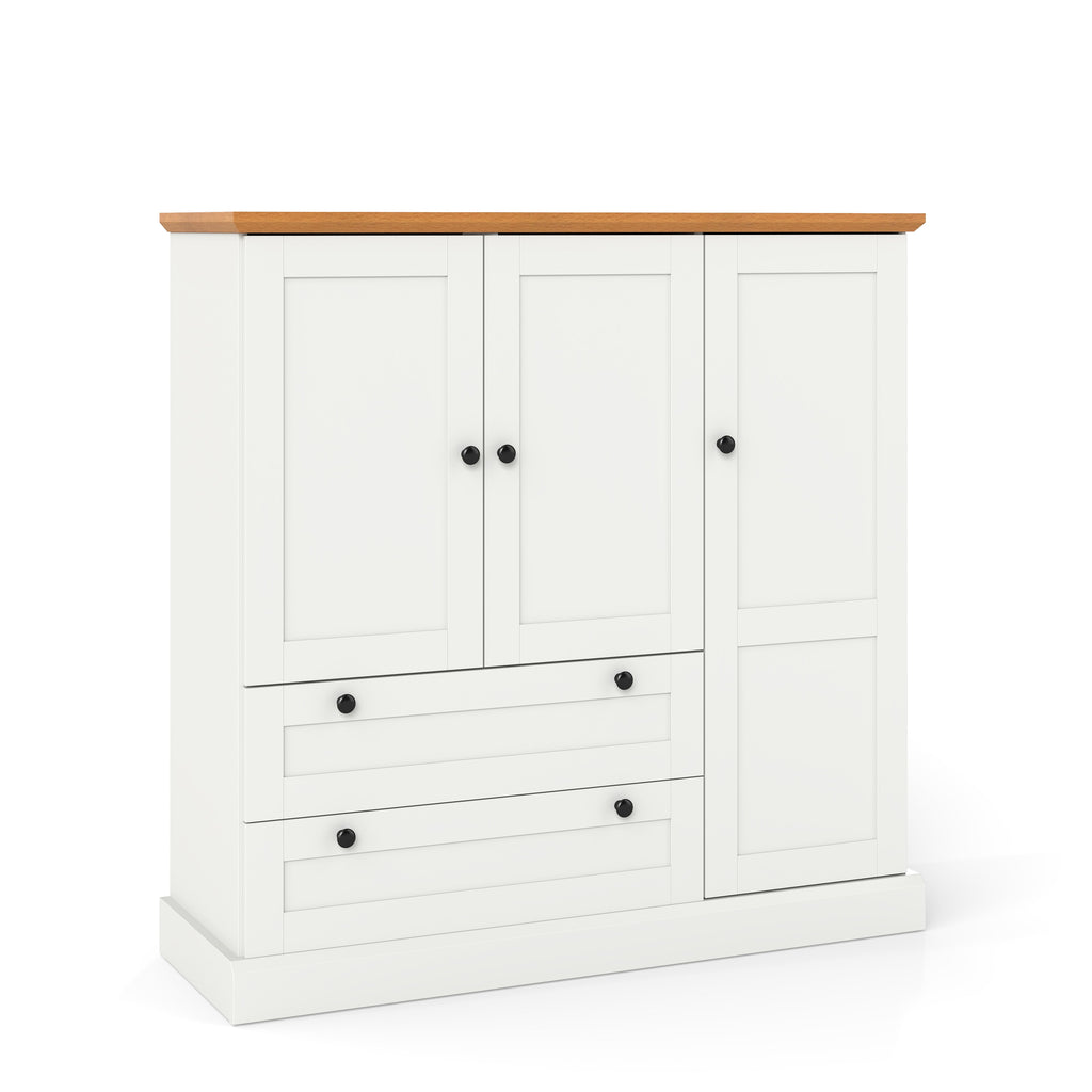 47.5 Inch Kitchen Cabinet with 3 Doors and 2 Large Drawers-White