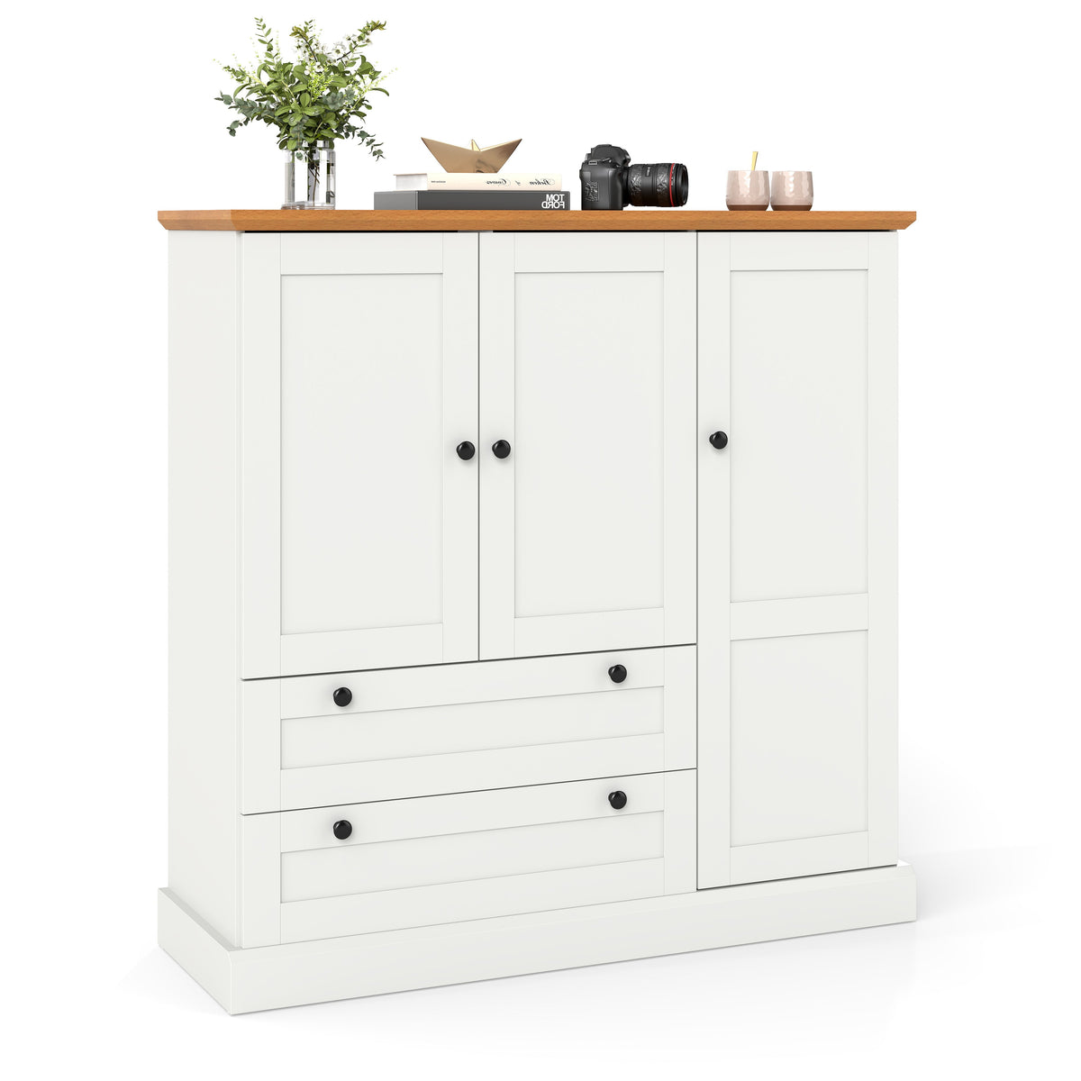 47.5 Inch Kitchen Cabinet with 3 Doors and 2 Large Drawers-White