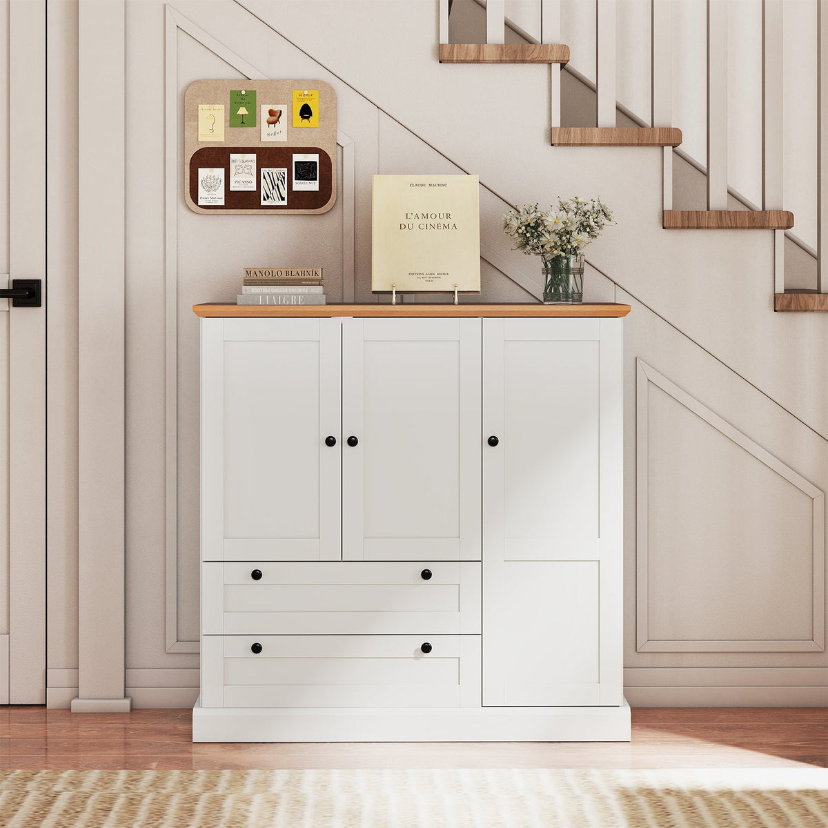 47.5 Inch Kitchen Cabinet with 3 Doors and 2 Large Drawers-White