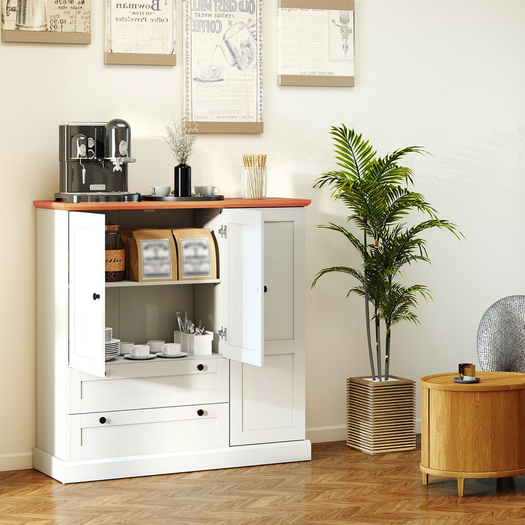 47.5 Inch Kitchen Cabinet with 3 Doors and 2 Large Drawers-White