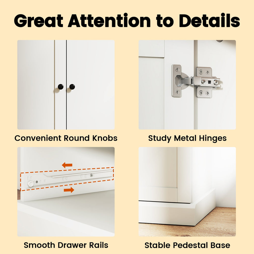 47.5 Inch Kitchen Cabinet with 3 Doors and 2 Large Drawers-White