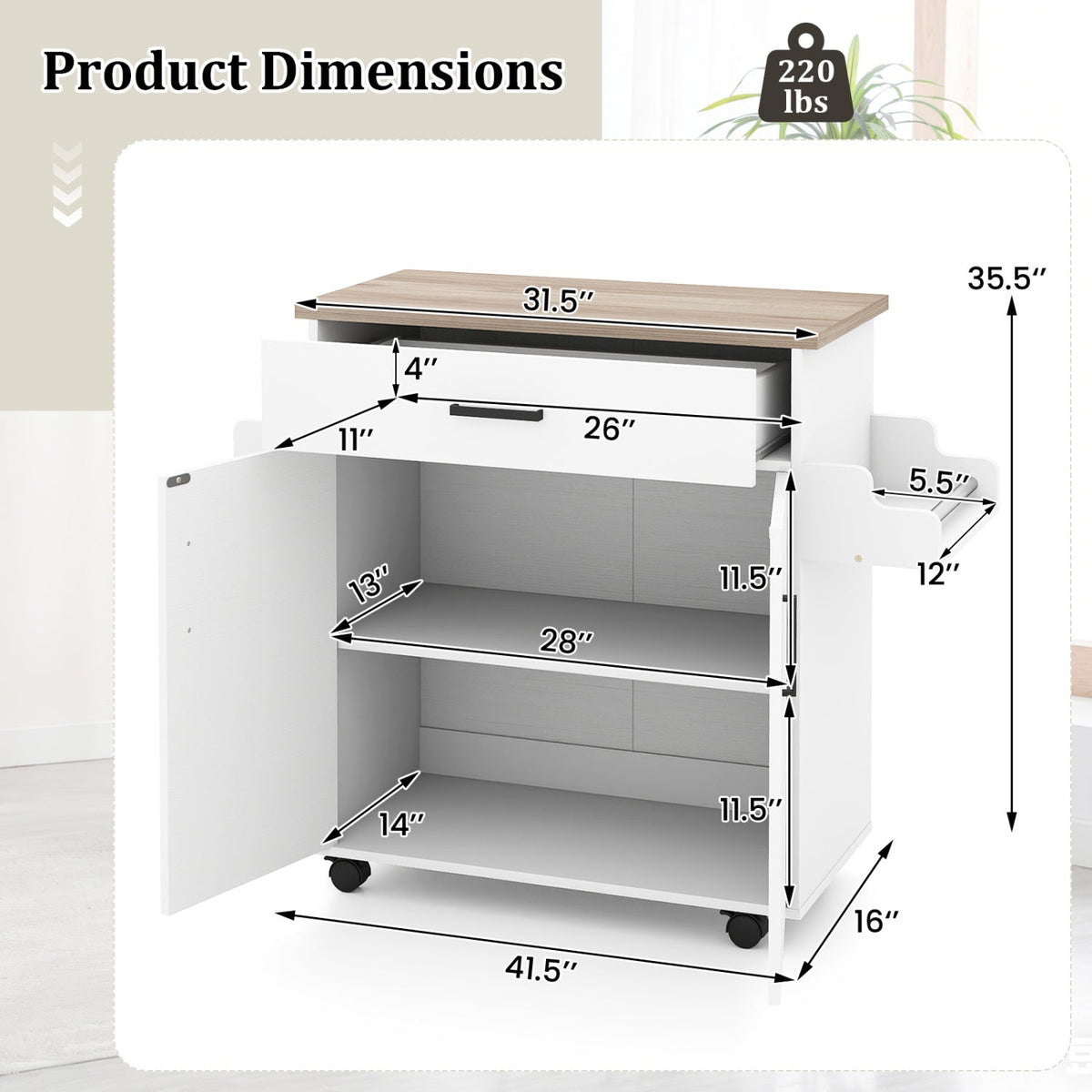 Kitchen Island Cart Rolling Kitchen Storage Island with Drawer
