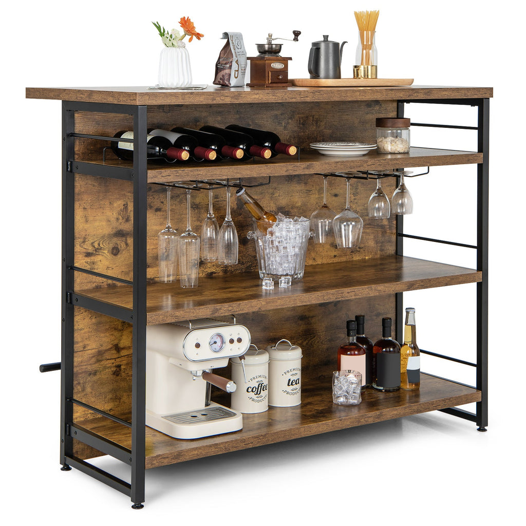 Kitchen Island with 4-Tier Storage Shelf and Long Footrest