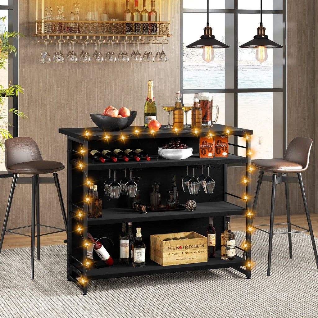Kitchen Island with 4-Tier Storage Shelf and Long Footrest