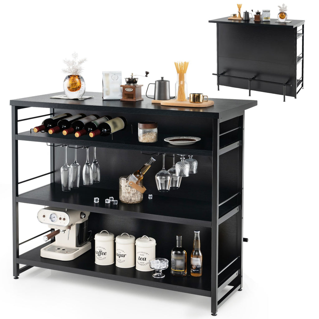 Kitchen Island with 4-Tier Storage Shelf and Long Footrest