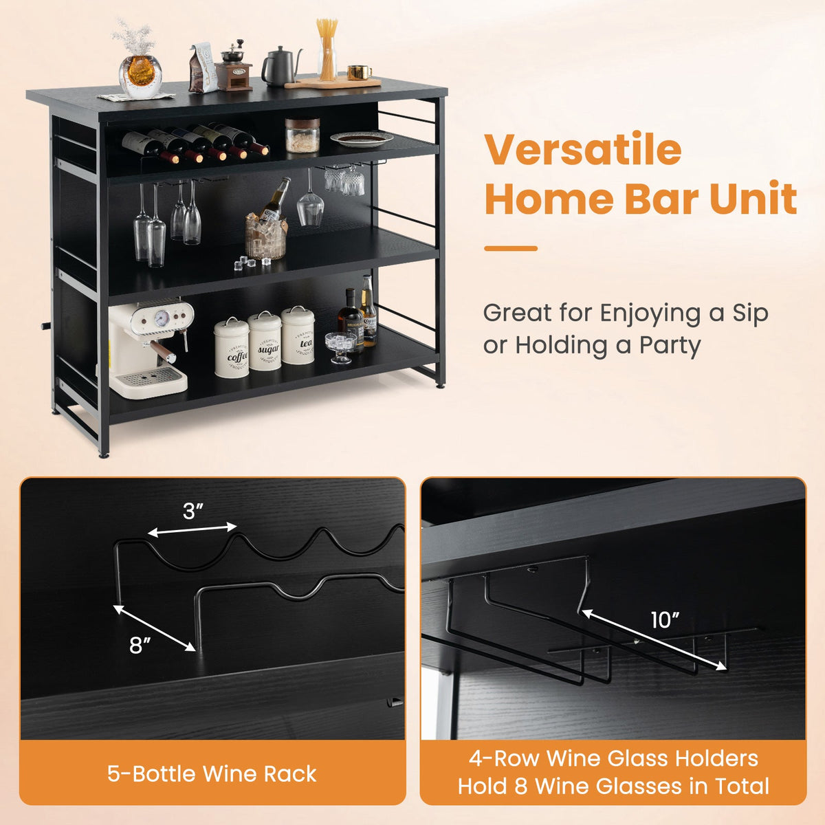 Kitchen Island with 4-Tier Storage Shelf and Long Footrest