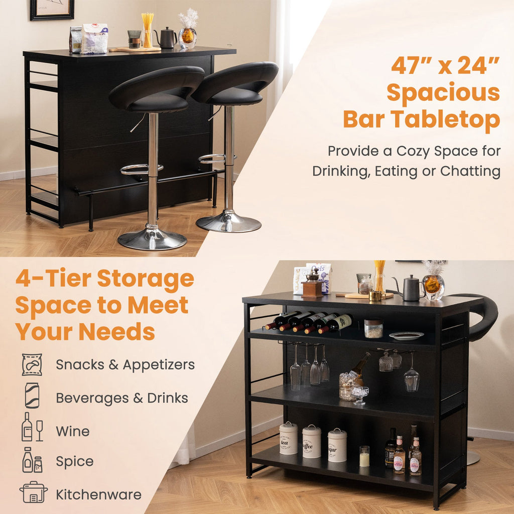Kitchen Island with 4-Tier Storage Shelf and Long Footrest