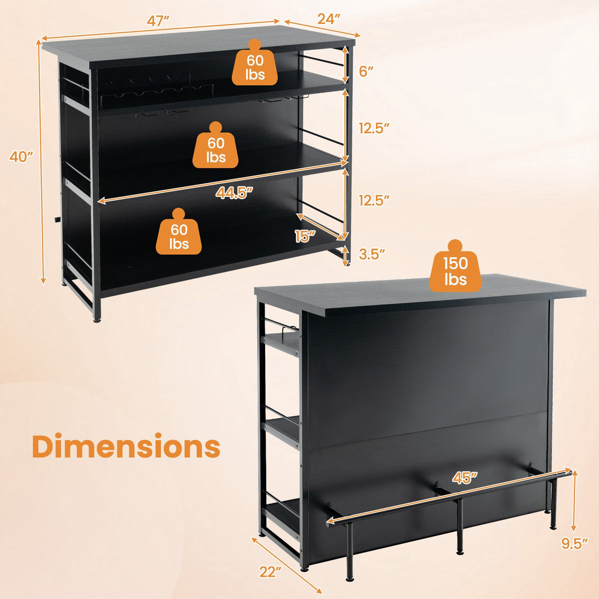 Kitchen Island with 4-Tier Storage Shelf and Long Footrest