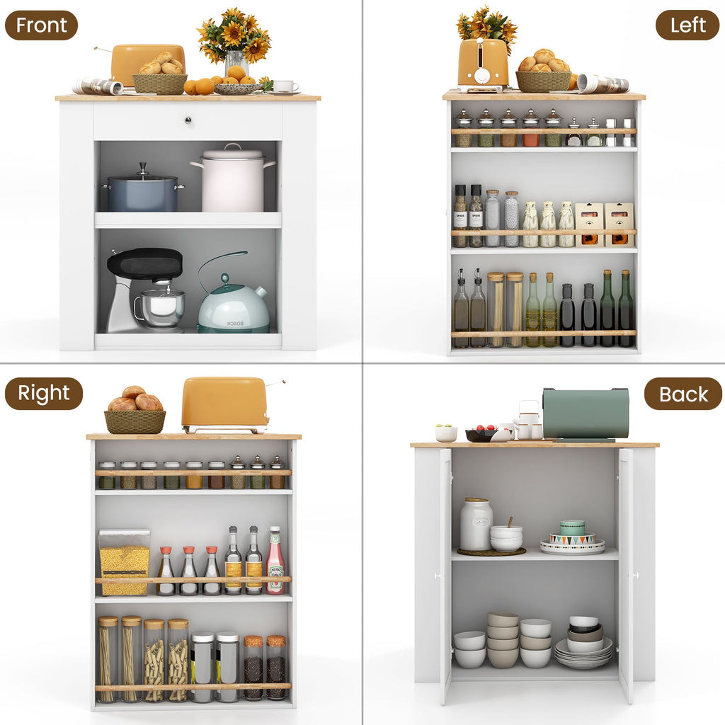 Modern Kitchen Island with Rubber Wood Countertop and Storage