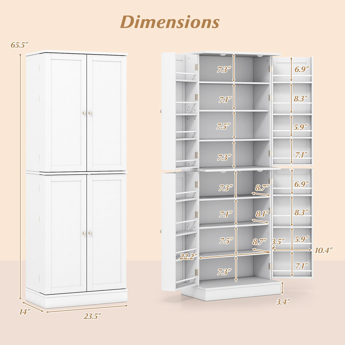 Kitchen Pantry Cabinet 65.5 Inch Freestanding Tall Buffet Cupboard