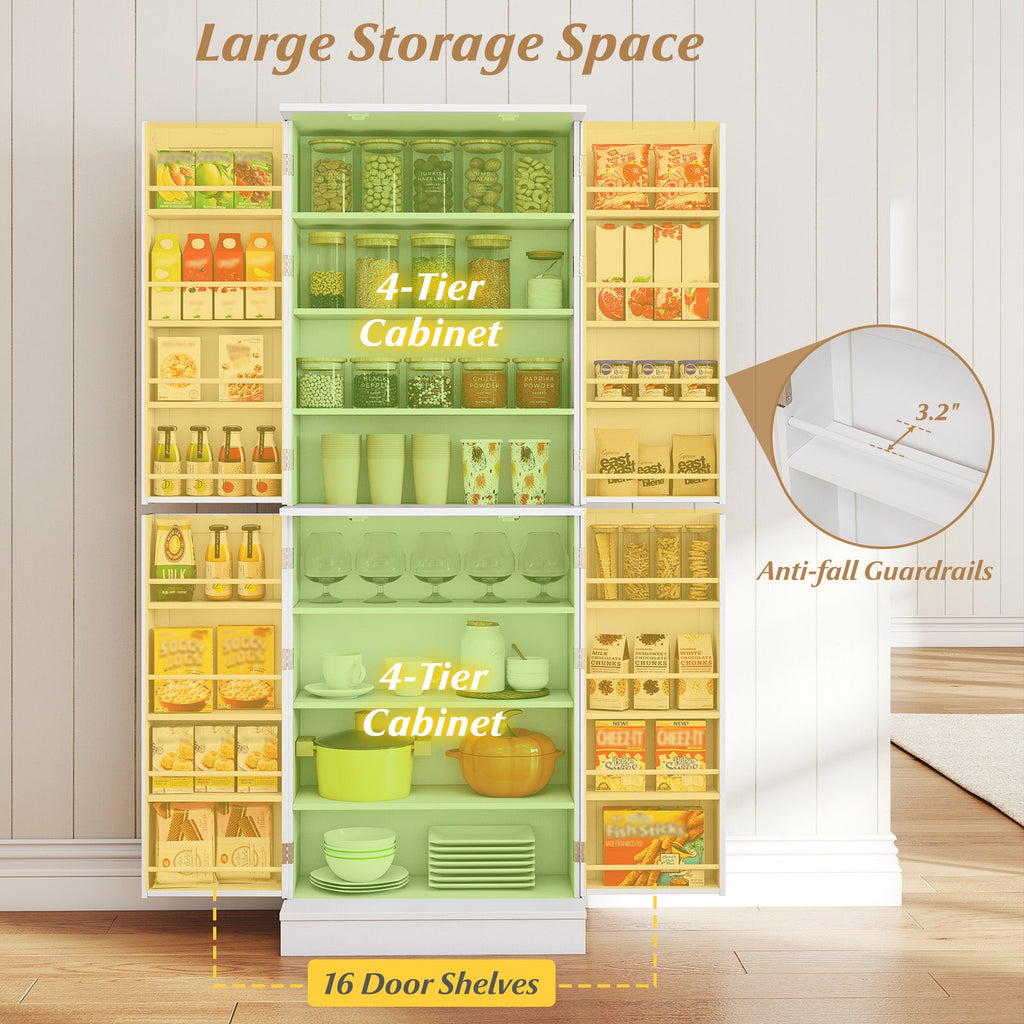 Kitchen Pantry Cabinet 65.5 Inch Freestanding Tall Buffet Cupboard