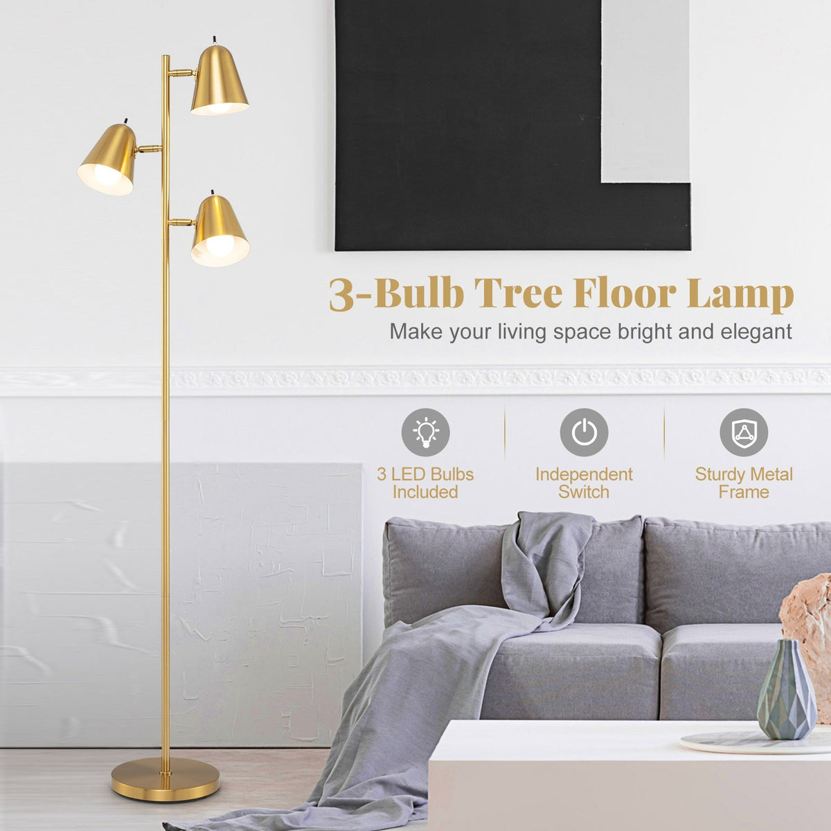 64 Inch 3-Light LED Floor Lamp