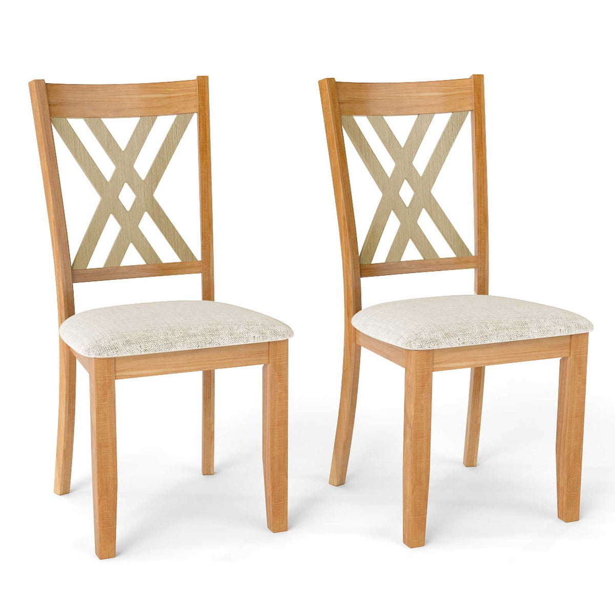 Linen Fabric Upholstered Wooden Dining Chair Set of 2