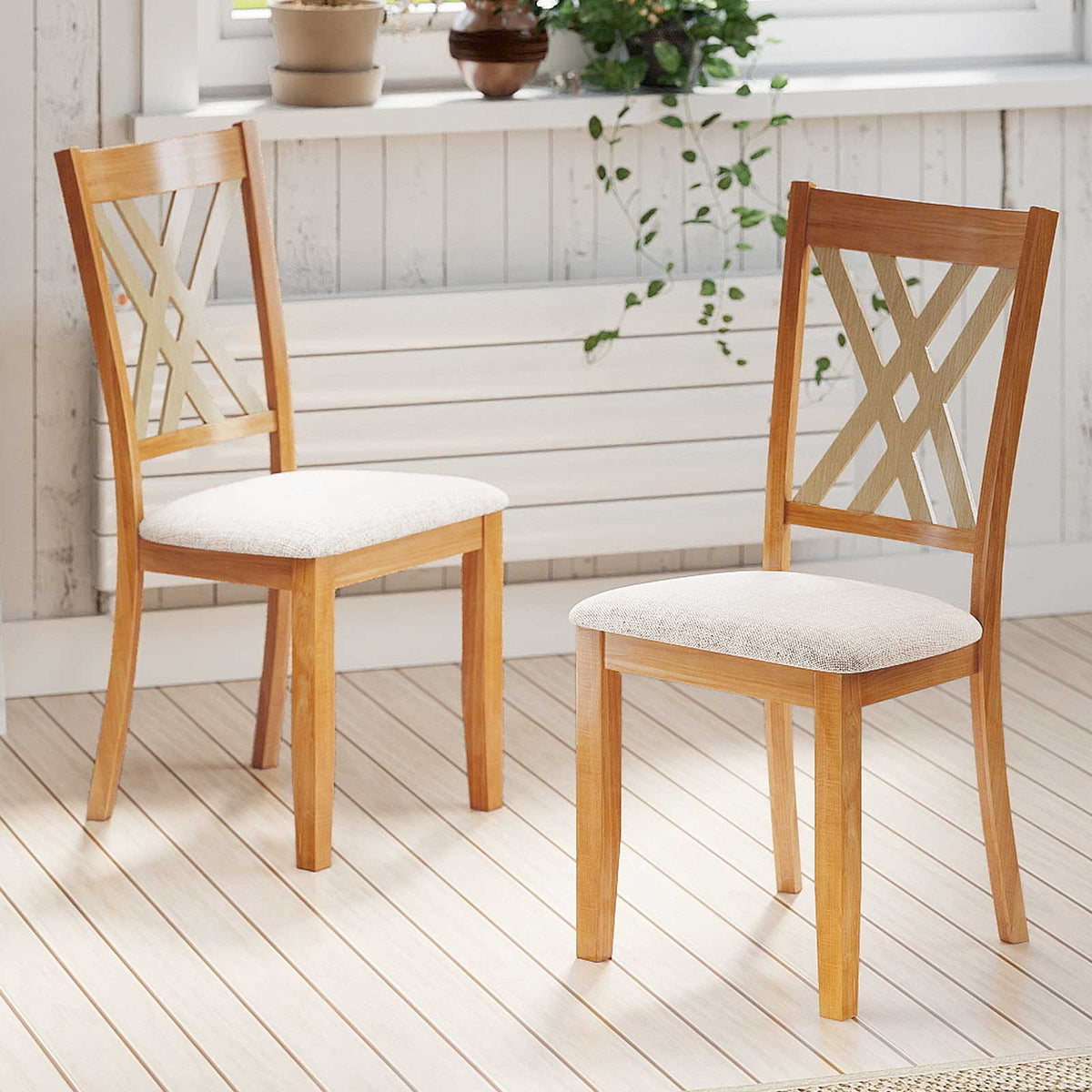 Linen Fabric Upholstered Wooden Dining Chair Set of 2