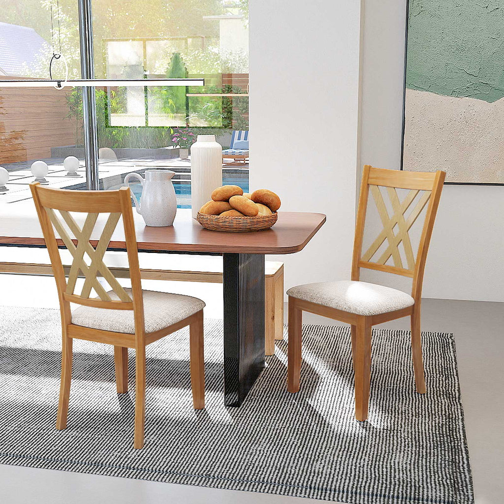 Linen Fabric Upholstered Wooden Dining Chair Set of 2