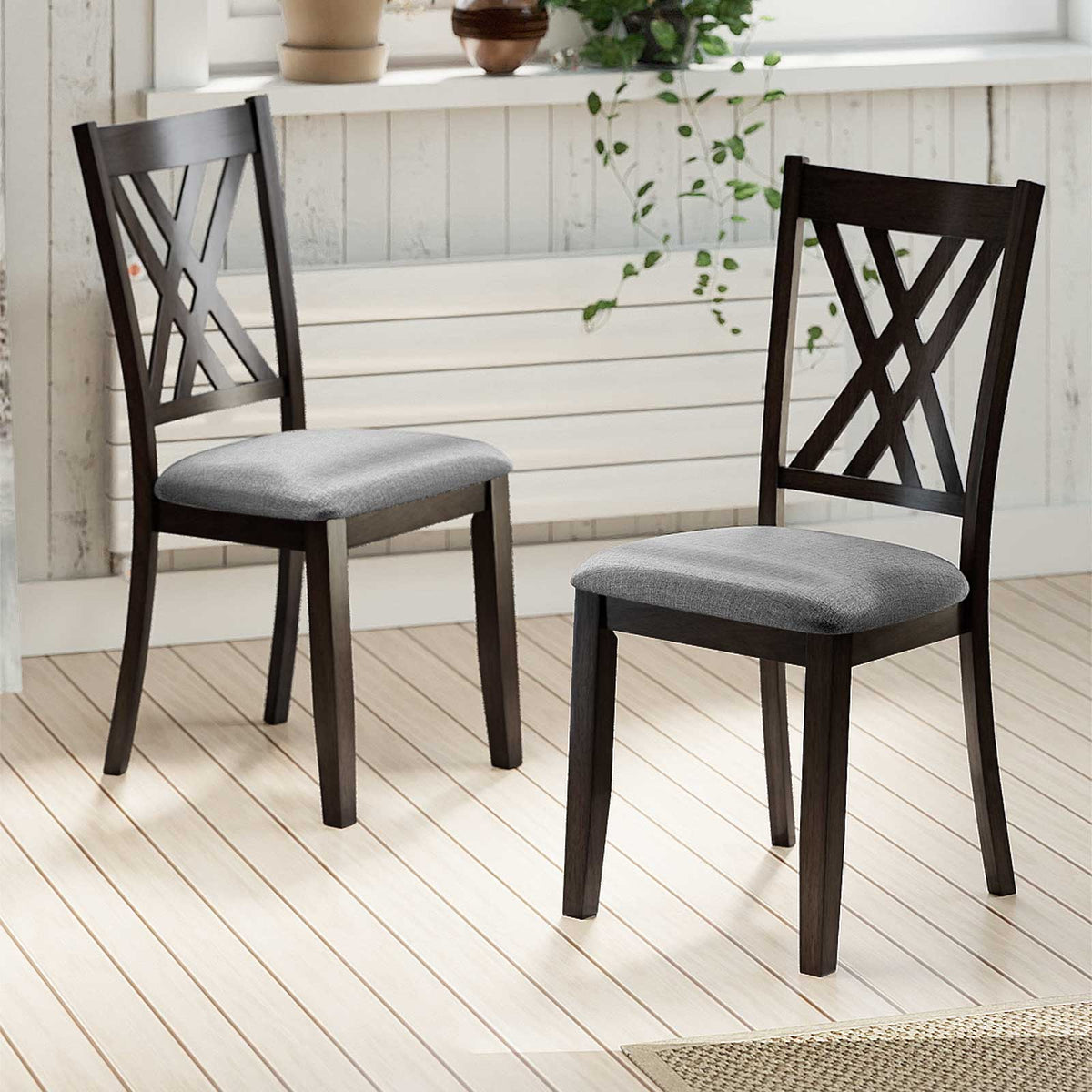 Linen Fabric Upholstered Wooden Dining Chair Set of 2