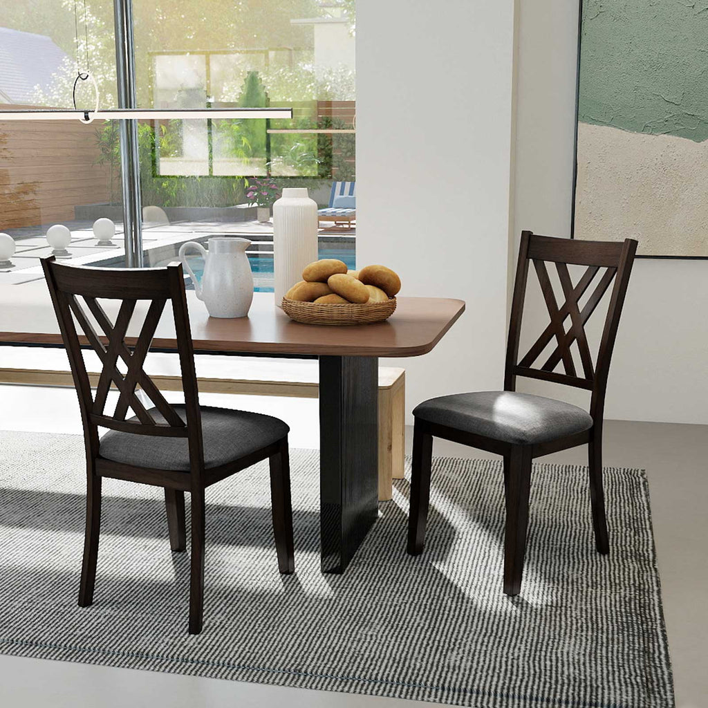 Linen Fabric Upholstered Wooden Dining Chair Set of 2