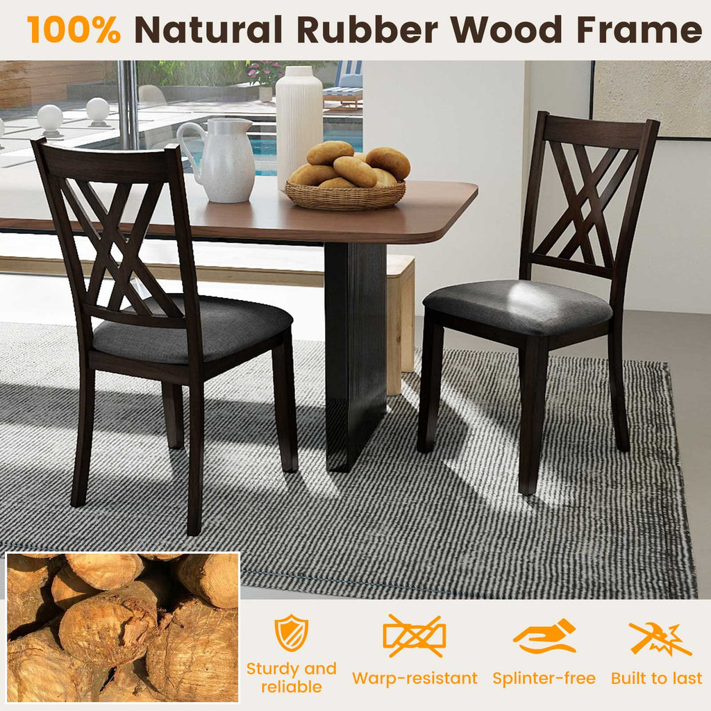 Linen Fabric Upholstered Wooden Dining Chair Set of 2