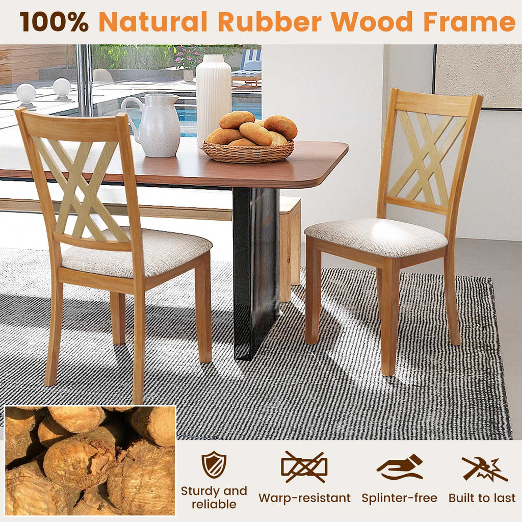 Linen Upholstered Wooden Dining Chair Set of 4 with Rubber Wood Frame