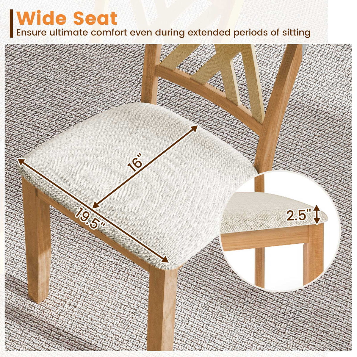 Linen Upholstered Wooden Dining Chair Set of 4 with Rubber Wood Frame