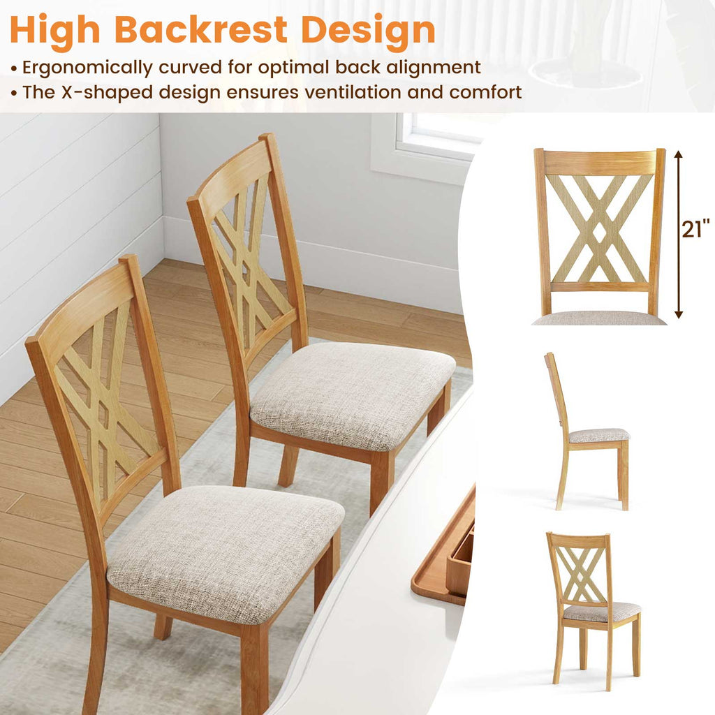 Linen Upholstered Wooden Dining Chair Set of 4 with Rubber Wood Frame